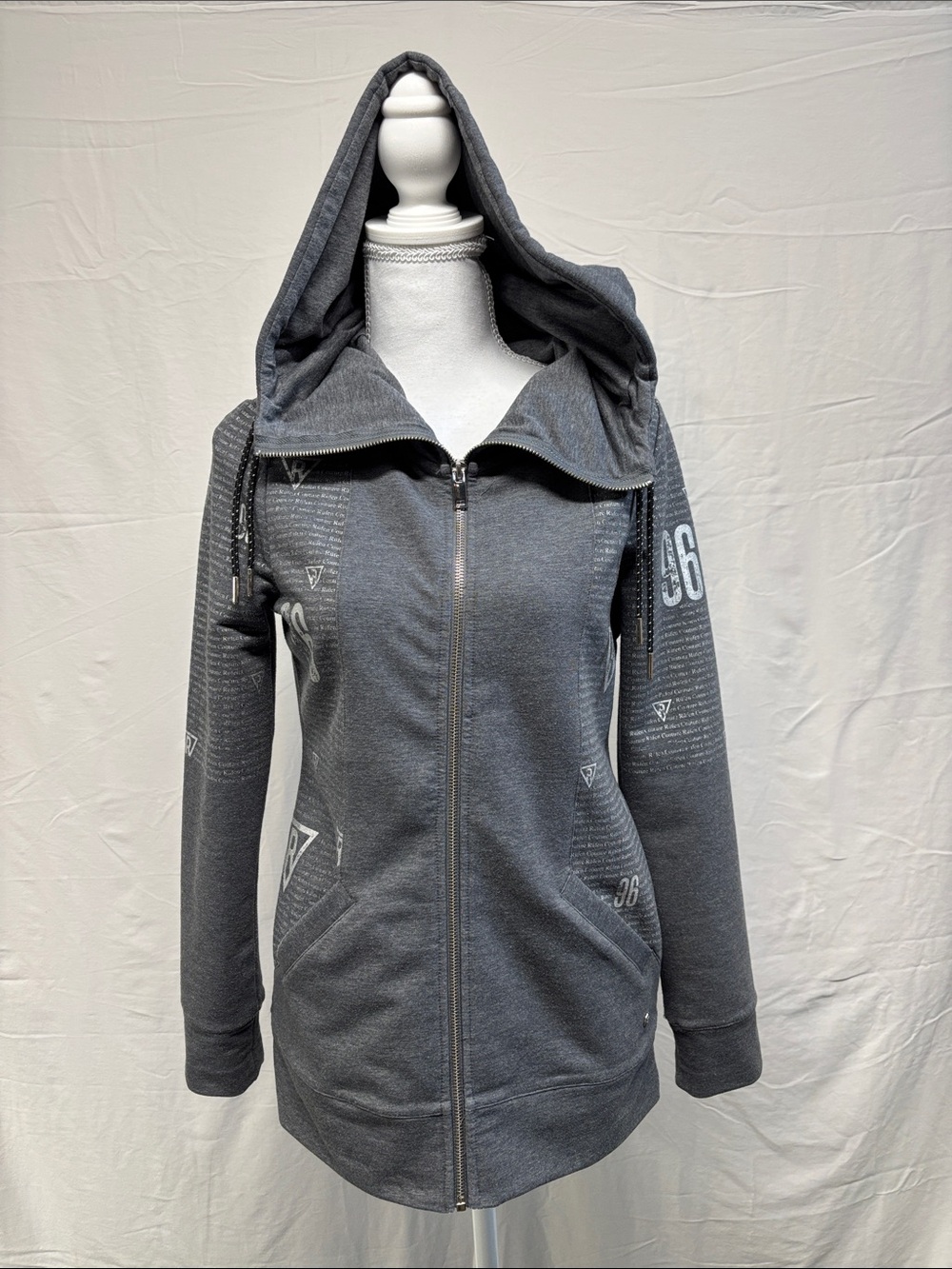 Rufen Charcoal Gray Hooded Zip-Up Jacket with Subtle Print